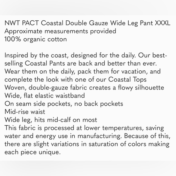 PACT Coastal Double Gauze Wide Leg Pant XXL - Picture 11 of 11